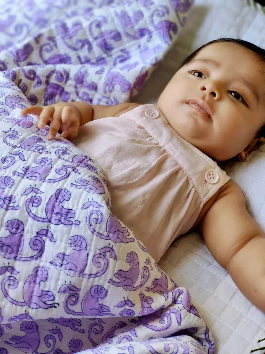 Muslin Baby Blanket | Monkey Print | Blue & Purple | 44 x 44 inches