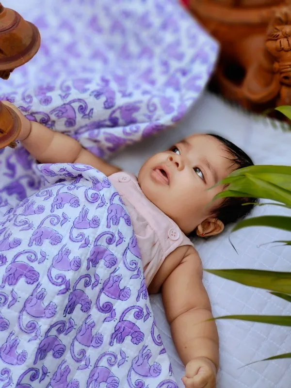 Muslin Baby Blanket | Monkey Print | Blue & Purple | 44 x 44 inches