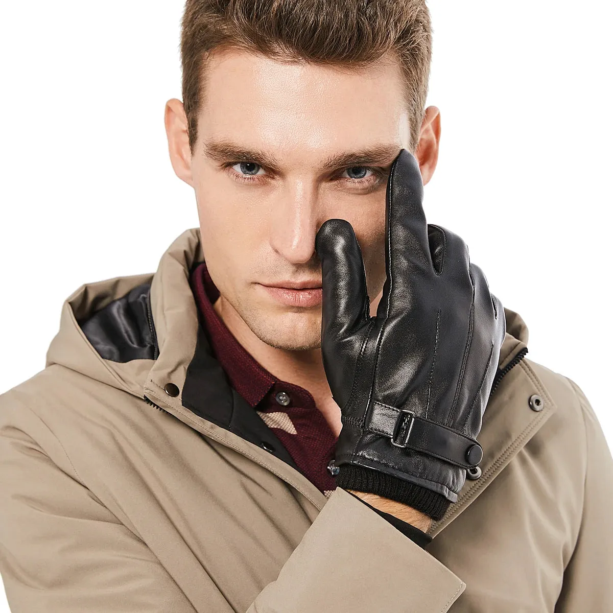 New Fashion Sheepskin Leather Men's Gloves Winter Warm