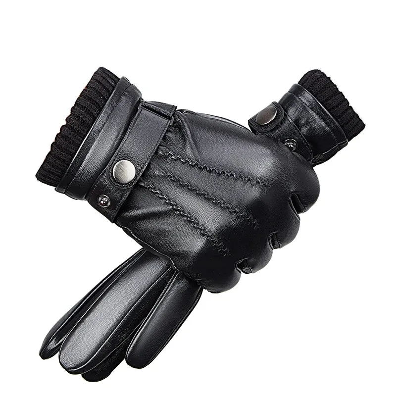 New Fashion Sheepskin Leather Men's Gloves Winter Warm