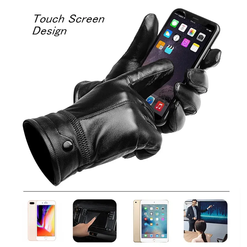 New Fashion Sheepskin Leather Men's Gloves Winter Warm