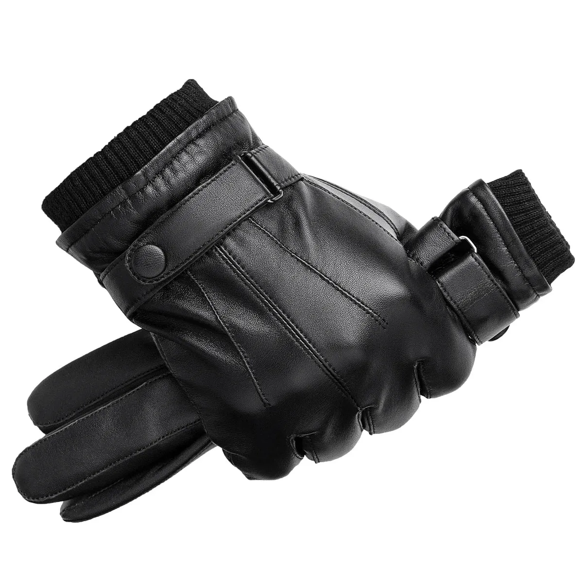 New Fashion Sheepskin Leather Men's Gloves Winter Warm