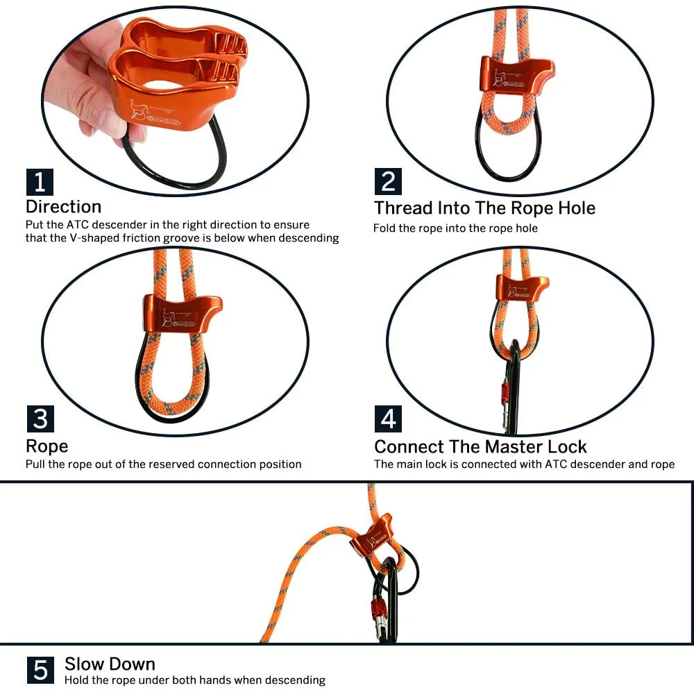 NewDoar Climbing Abseiling Belay Device ATC Rappelling Descender 25KN V-grooved Equipment
