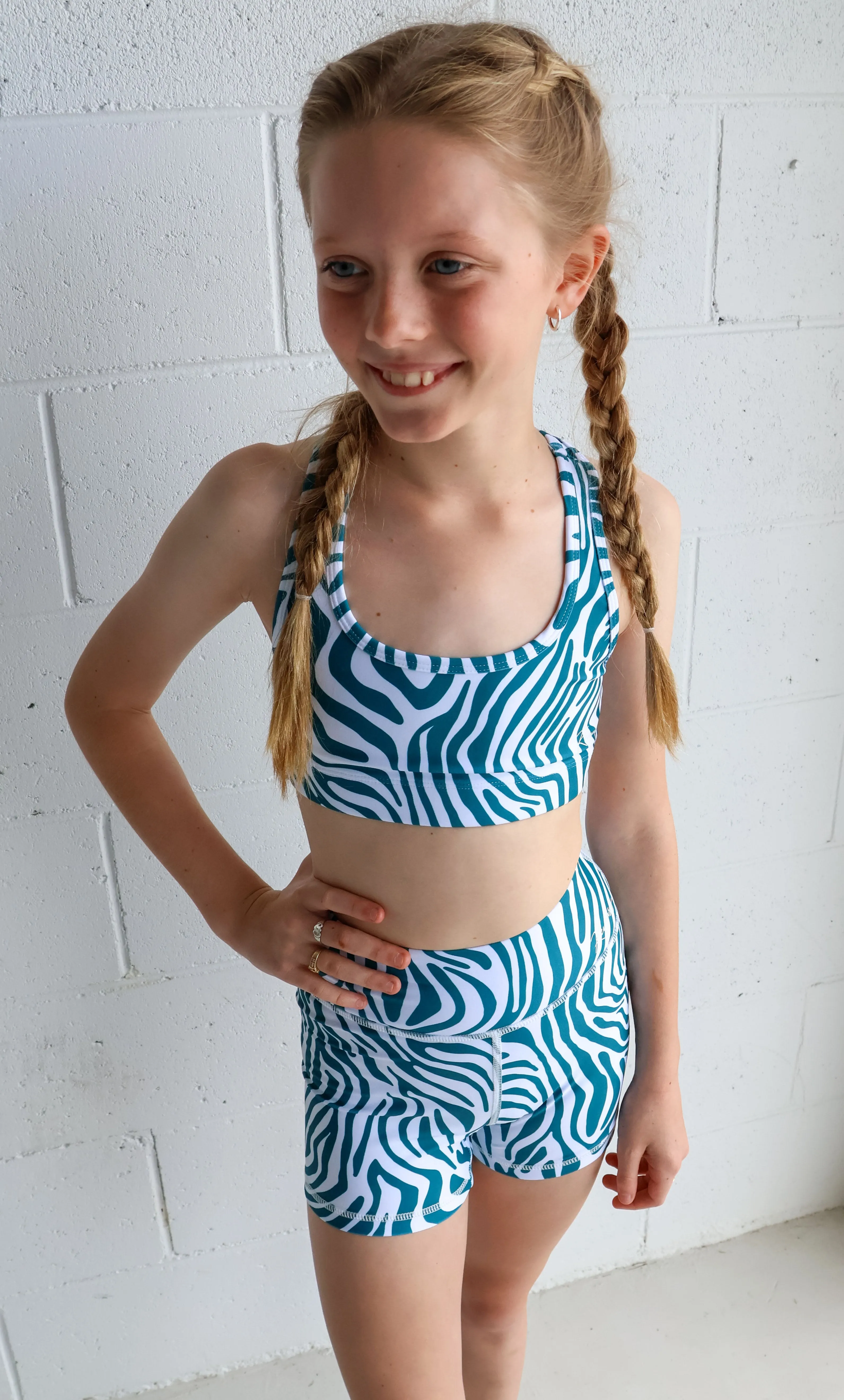 O.G Bike Shorts (Youth) - Zebra Teal Green