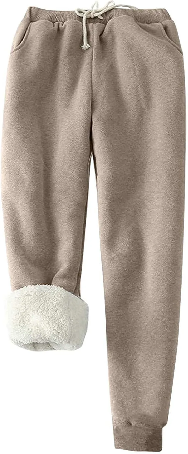 Ogiraw Sweatpants Women Fleece Lined Winter Warm Joggers High Waist Athletic Jogger Pants Thicken Outdoor Pants with Pocket