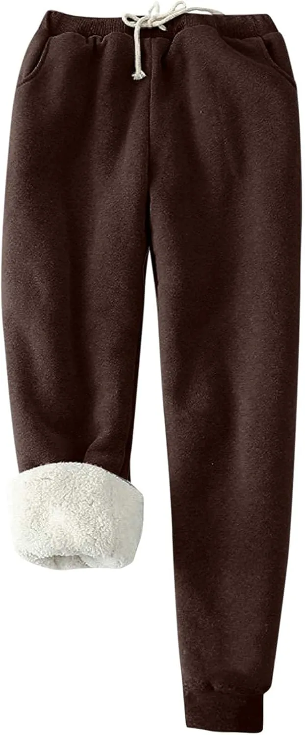 Ogiraw Sweatpants Women Fleece Lined Winter Warm Joggers High Waist Athletic Jogger Pants Thicken Outdoor Pants with Pocket