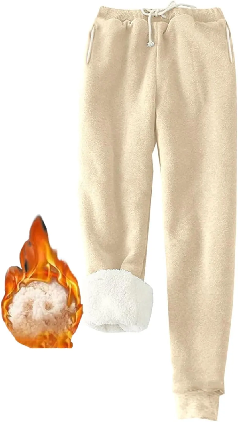 Ogiraw Sweatpants Women Fleece Lined Winter Warm Joggers High Waist Athletic Jogger Pants Thicken Outdoor Pants with Pocket