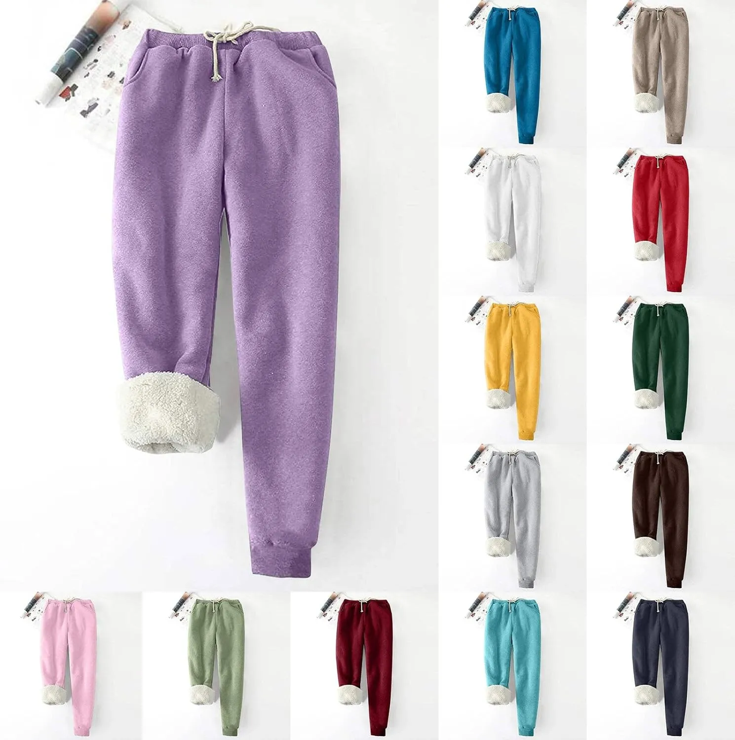Ogiraw Sweatpants Women Fleece Lined Winter Warm Joggers High Waist Athletic Jogger Pants Thicken Outdoor Pants with Pocket