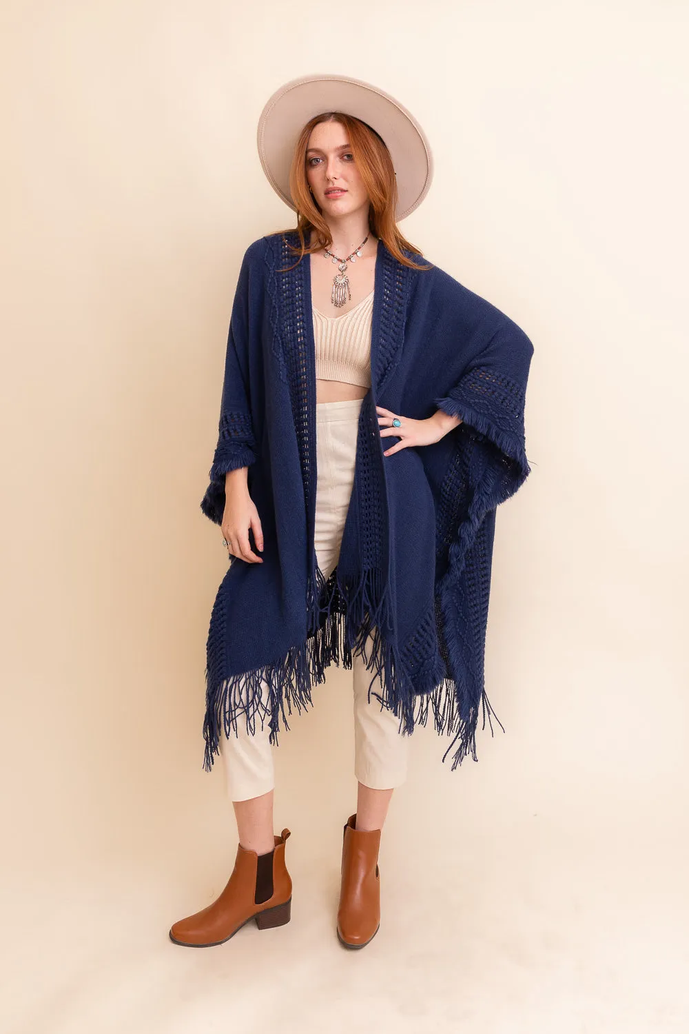 Open Work Frayed Bohemian Ruana