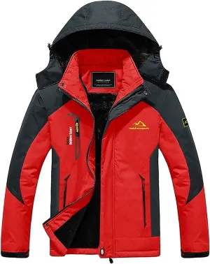 Outdoor Jackets Men's Outdoor Waterproof Ski Jacket with Detachable Hood Winter Windproof Raincoat Softshell Jacket (Color : Red, Size : Medium)