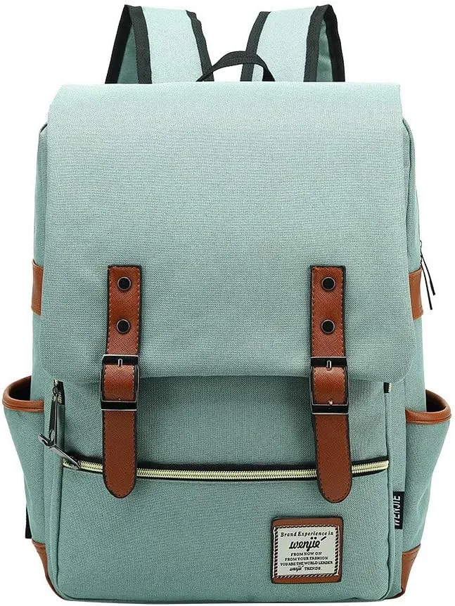 Outdoor Men 14''16'' Retro Canvas Women Fashion Backpack Travel Rolling Backpack for Women Laptop (Green, 14)