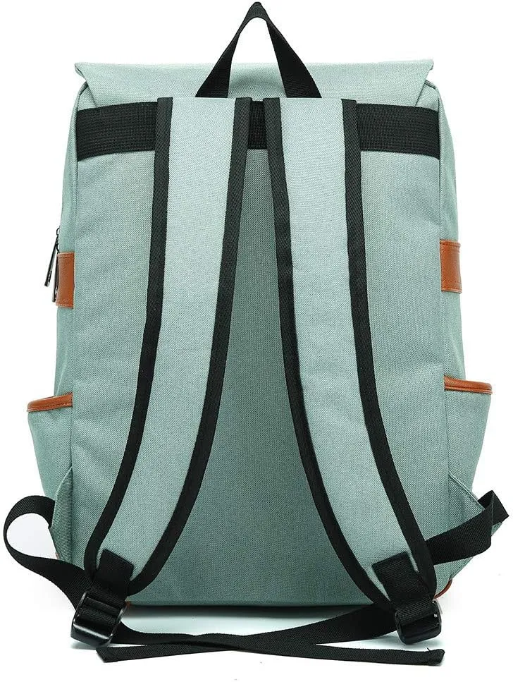 Outdoor Men 14''16'' Retro Canvas Women Fashion Backpack Travel Rolling Backpack for Women Laptop (Green, 14)