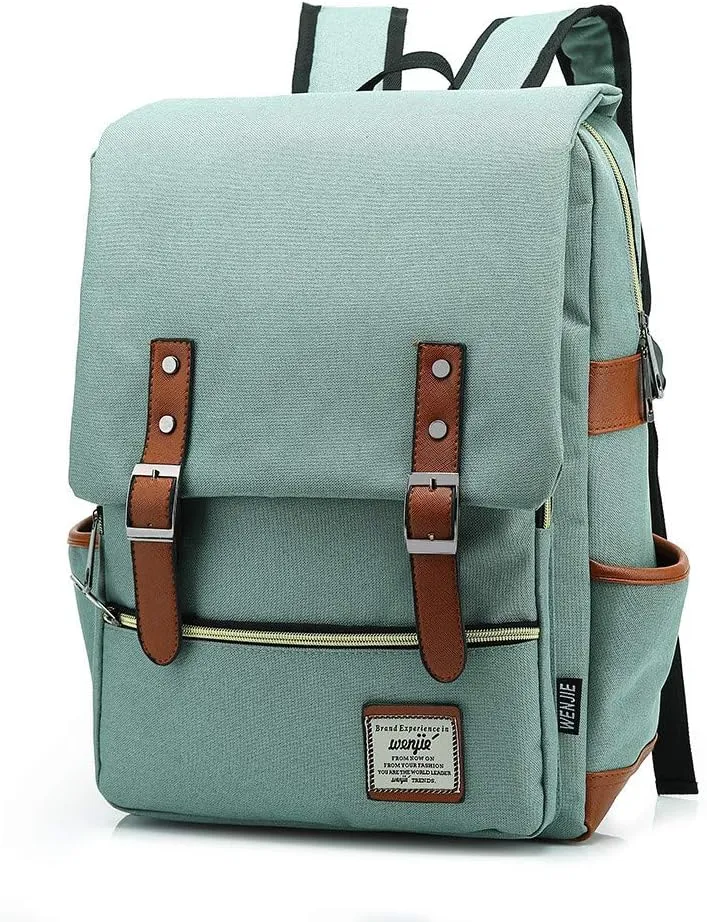 Outdoor Men 14''16'' Retro Canvas Women Fashion Backpack Travel Rolling Backpack for Women Laptop (Green, 14)