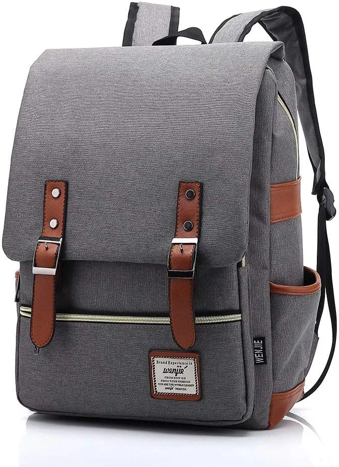 Outdoor Men 14''16'' Retro Canvas Women Fashion Backpack Travel Rolling Backpack for Women Laptop (Grey, 14)