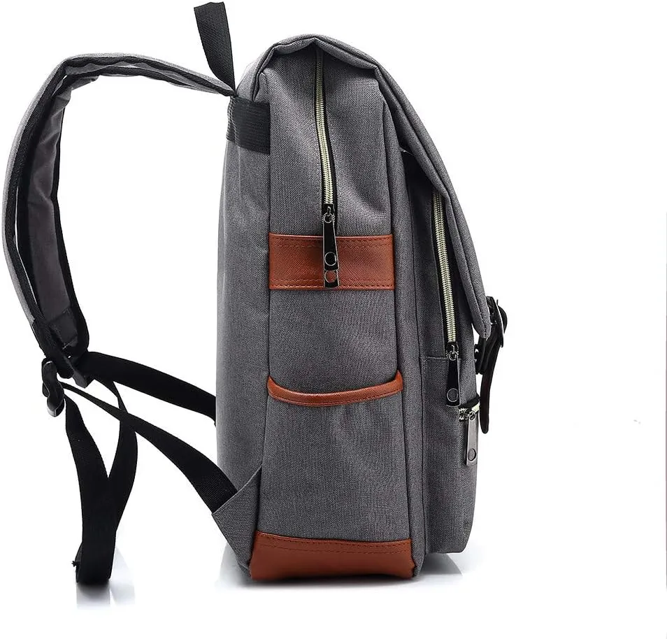 Outdoor Men 14''16'' Retro Canvas Women Fashion Backpack Travel Rolling Backpack for Women Laptop (Grey, 14)