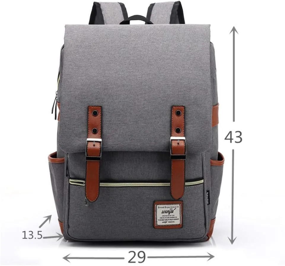Outdoor Men 14''16'' Retro Canvas Women Fashion Backpack Travel Rolling Backpack for Women Laptop (Grey, 14)