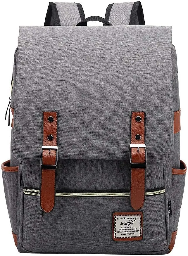 Outdoor Men 14''16'' Retro Canvas Women Fashion Backpack Travel Rolling Backpack for Women Laptop (Grey, 14)