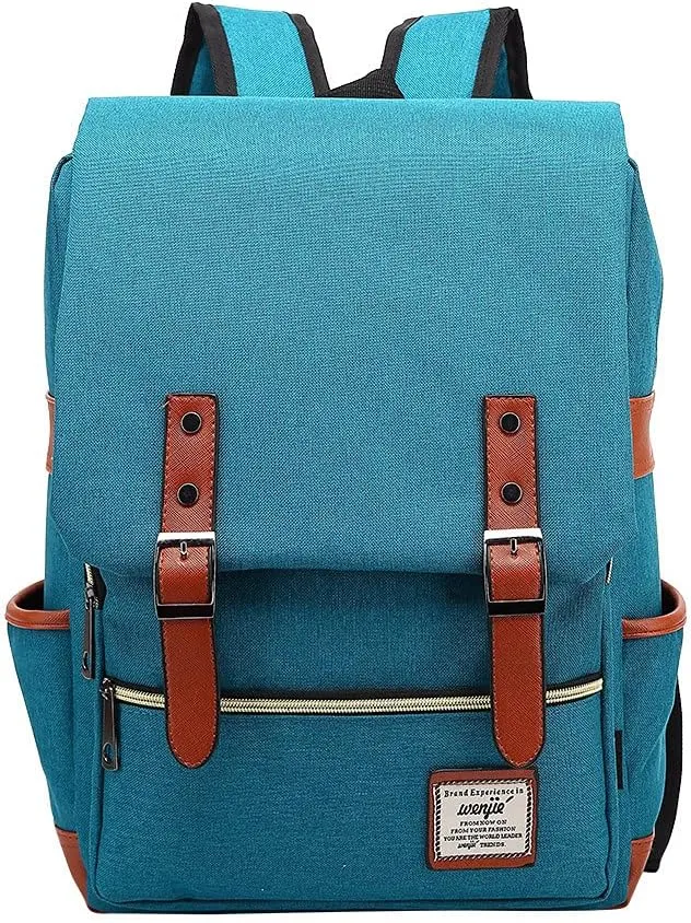 Outdoor Men 14''16'' Retro Canvas Women Fashion Backpack Travel Rolling Backpack for Women Laptop (Sky Blue, 16)