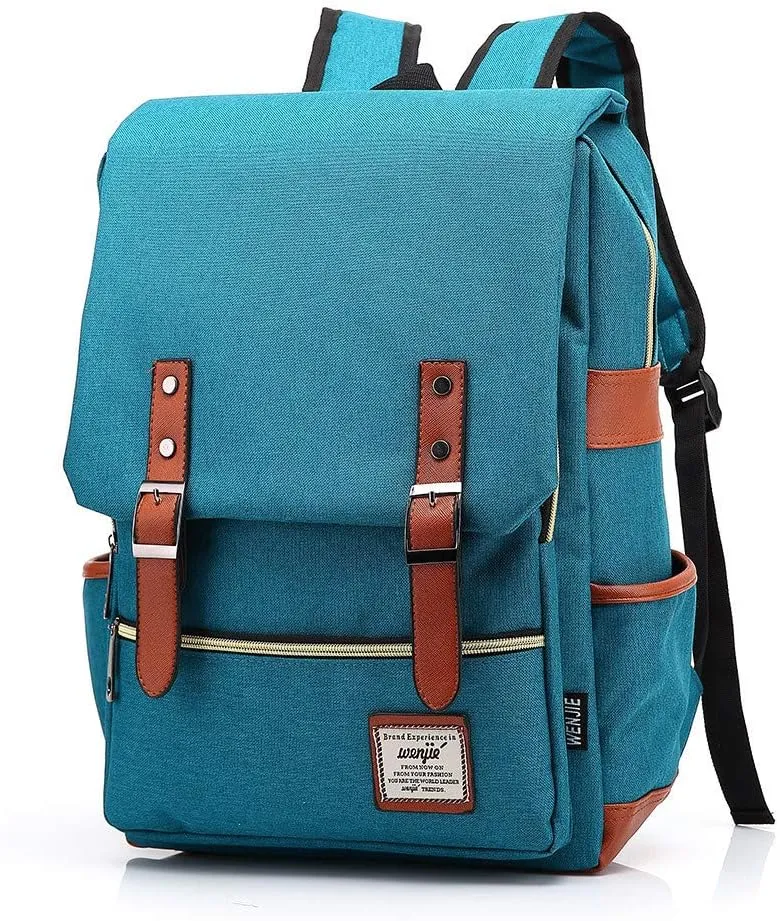 Outdoor Men 14''16'' Retro Canvas Women Fashion Backpack Travel Rolling Backpack for Women Laptop (Sky Blue, 16)
