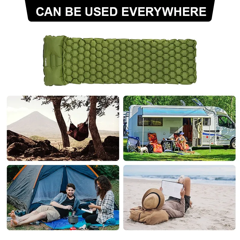 Outdoor Sleeping Pad Camping Inflatable Mattress with Pillows Travel Mat Folding Bed Ultralight
