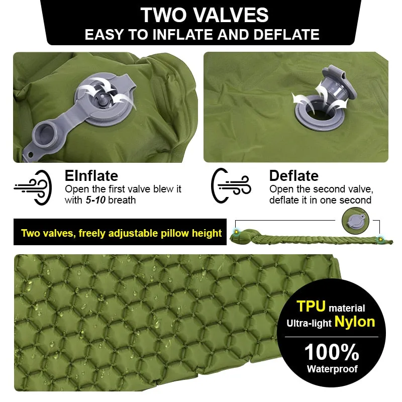 Outdoor Sleeping Pad Camping Inflatable Mattress with Pillows Travel Mat Folding Bed Ultralight