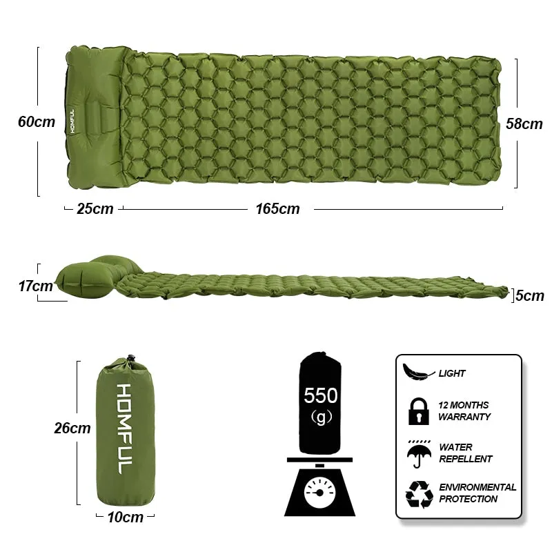 Outdoor Sleeping Pad Camping Inflatable Mattress with Pillows Travel Mat Folding Bed Ultralight