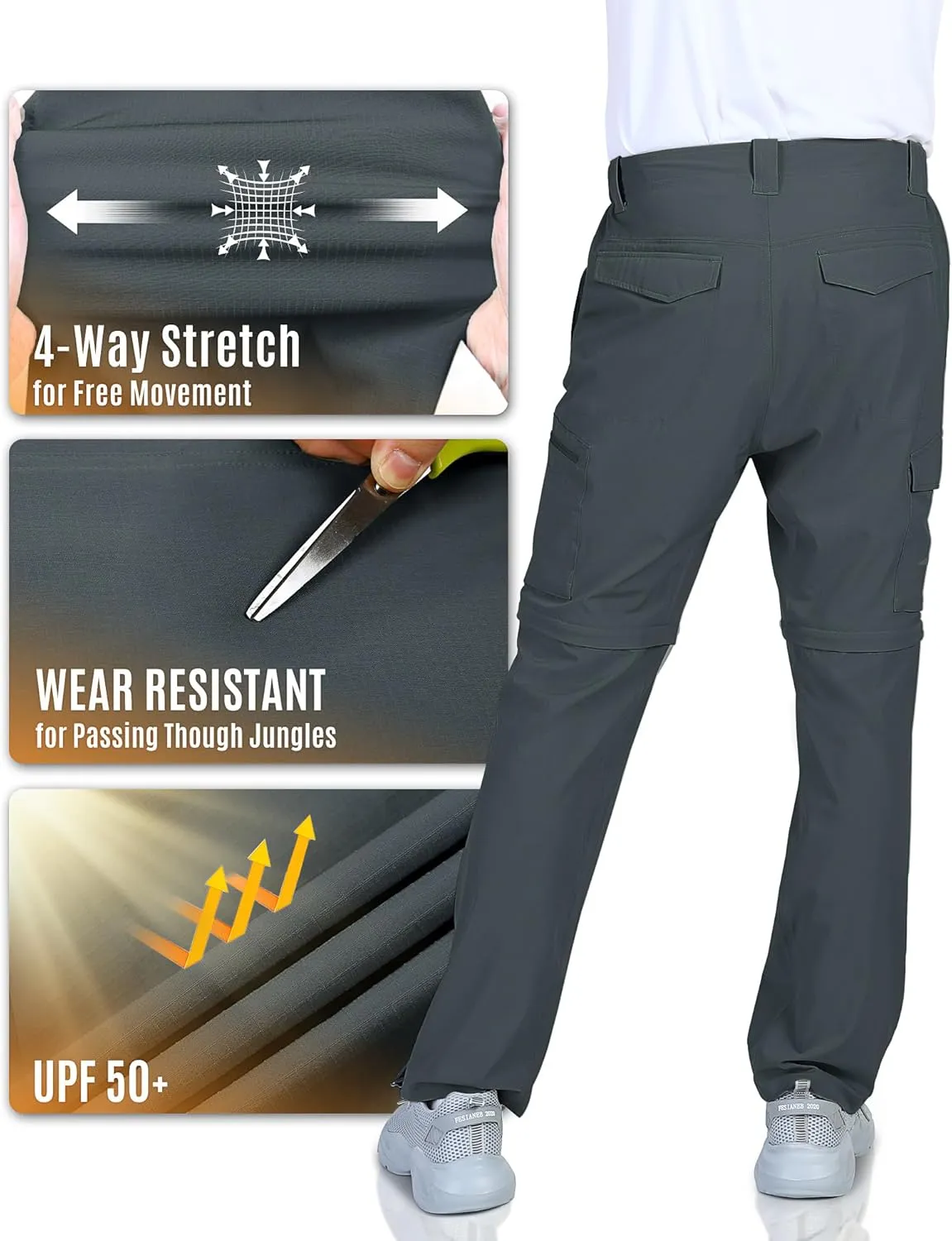 Outdoor Ventures Mens Hiking Pants Lightweight Quick Dry Convertible Pants, Stretch Zip-Off Cargo Pants for Travel Fishing