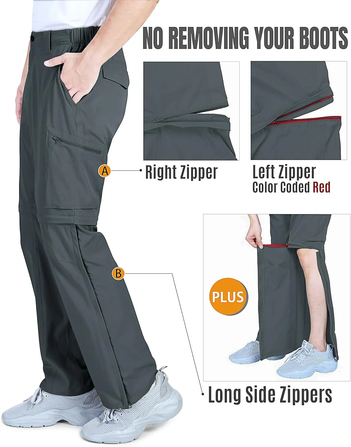 Outdoor Ventures Mens Hiking Pants Lightweight Quick Dry Convertible Pants, Stretch Zip-Off Cargo Pants for Travel Fishing