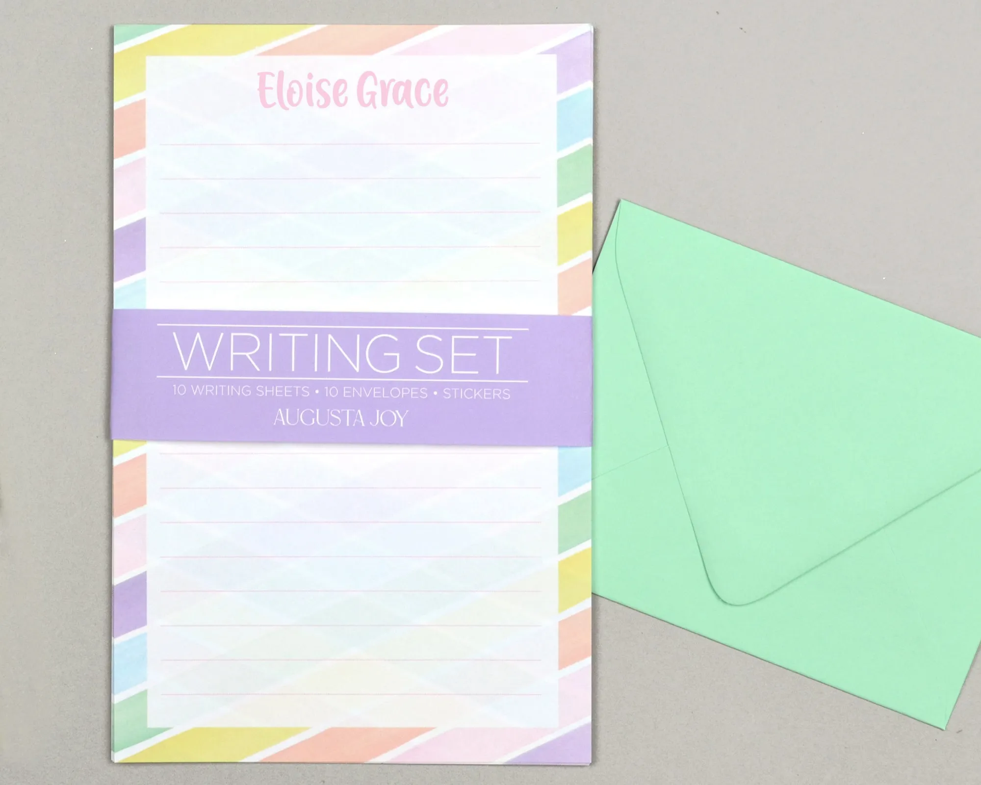 Personalized Rainbow Stripe Writing Set for Kids