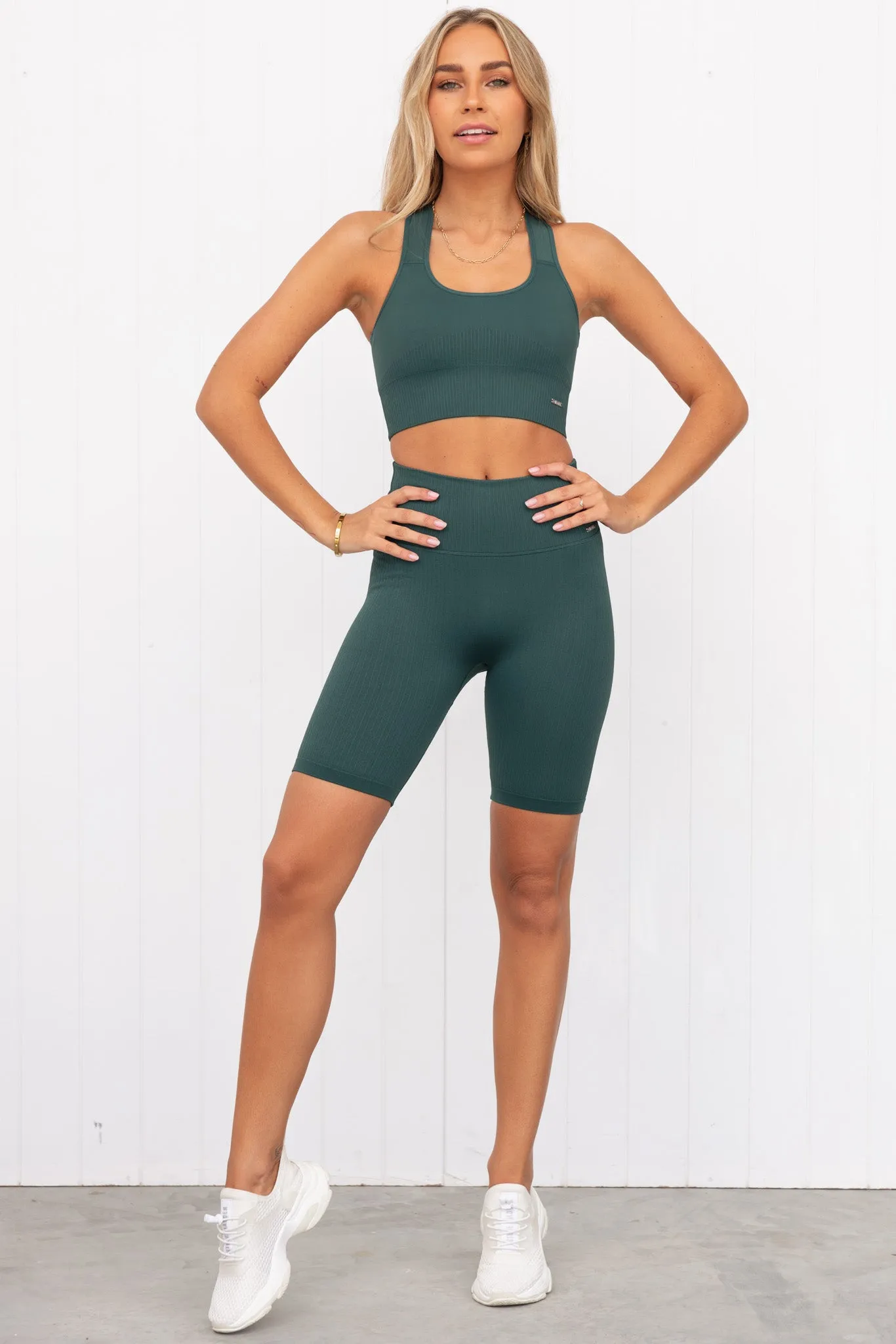 Pine Green Ribbed Seamless Biker Shorts