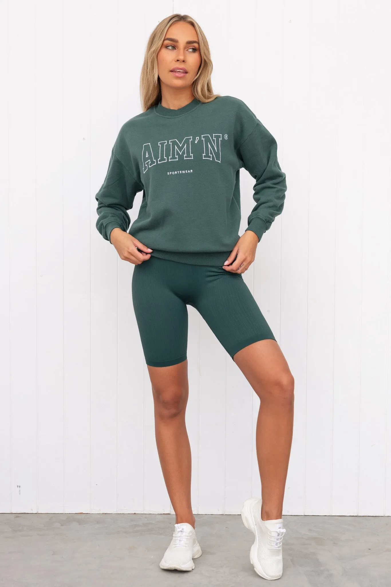 Pine Green Ribbed Seamless Biker Shorts