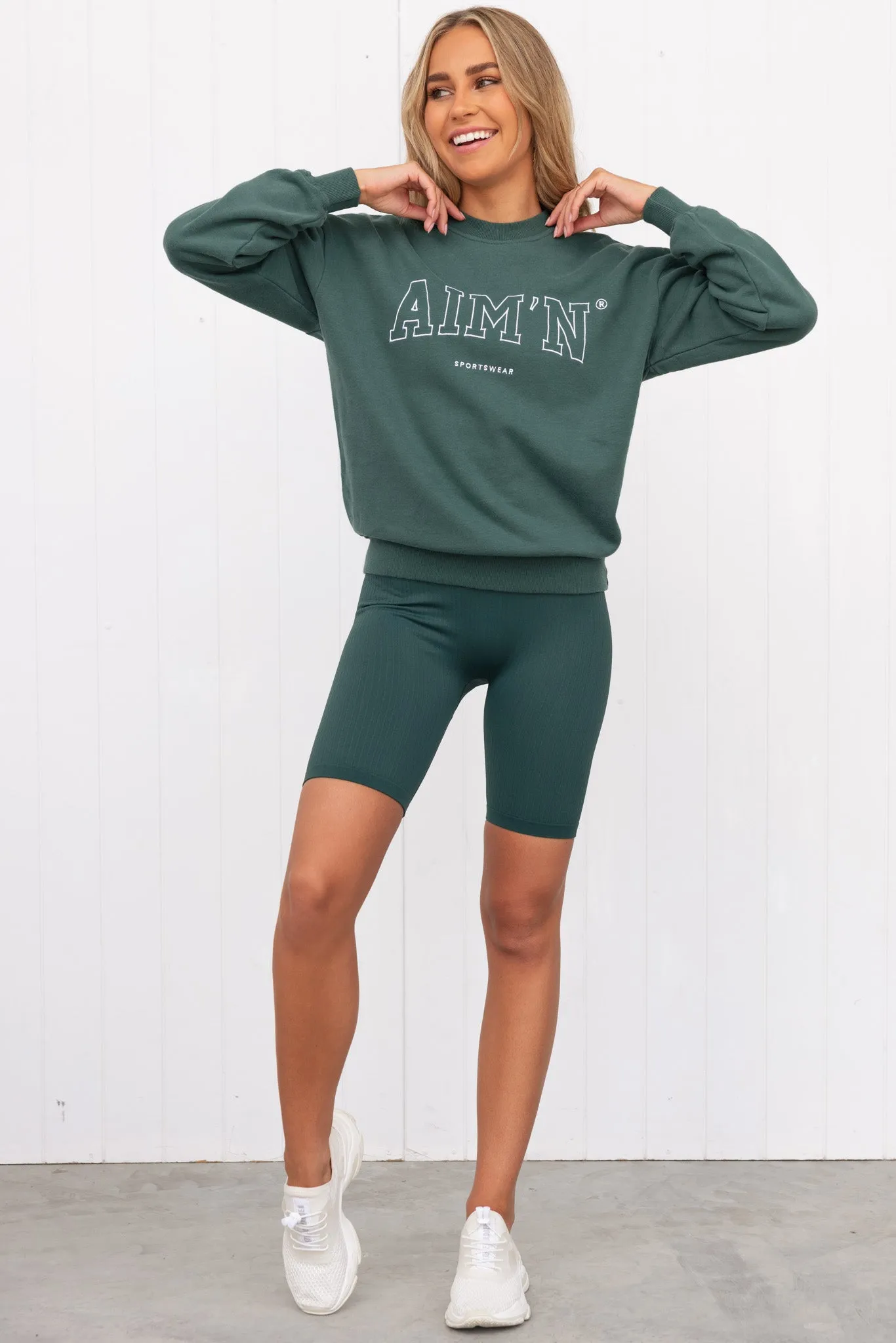 Pine Green Ribbed Seamless Biker Shorts