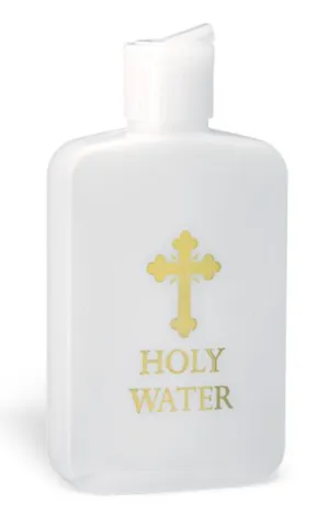 Plastic Gold Stamped Holy Water Bottle, 4 oz.