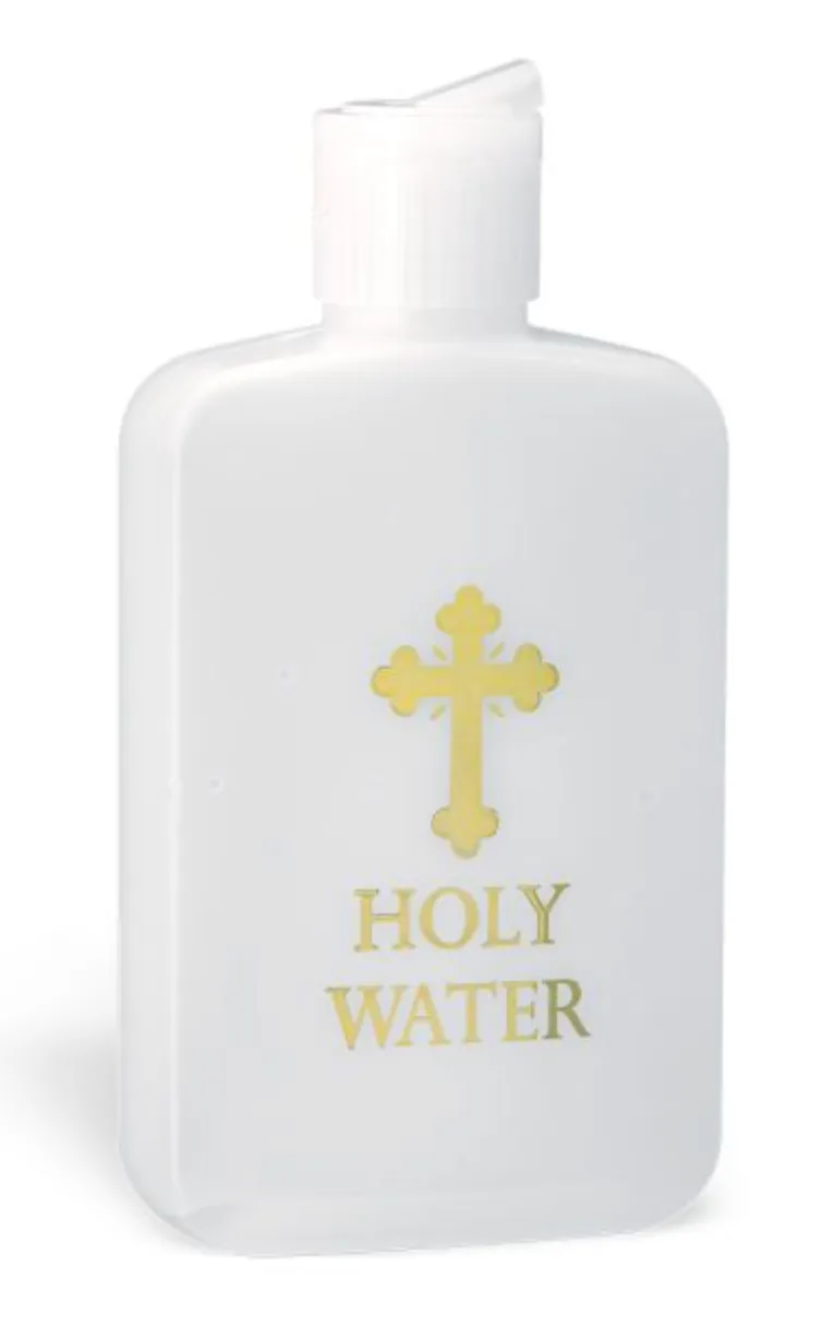 Plastic Gold Stamped Holy Water Bottle, 4 oz.