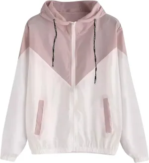 Plus Size Rain Jackets for Women, Women Lightweight Rain Coat with Hood Color Block Windbreaker Outdoor Hooded Jacket