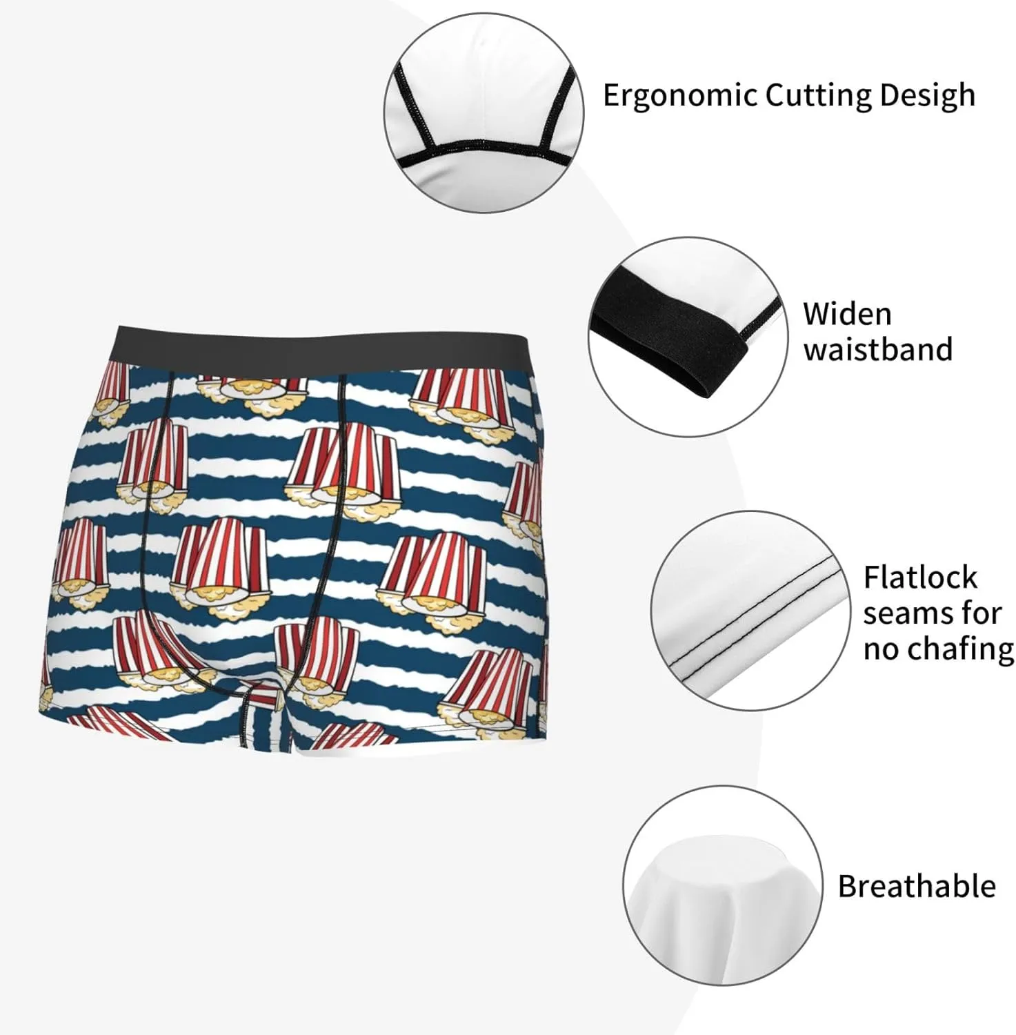 Popcorn Print Boxer Briefs For Men Breathable Underwear-