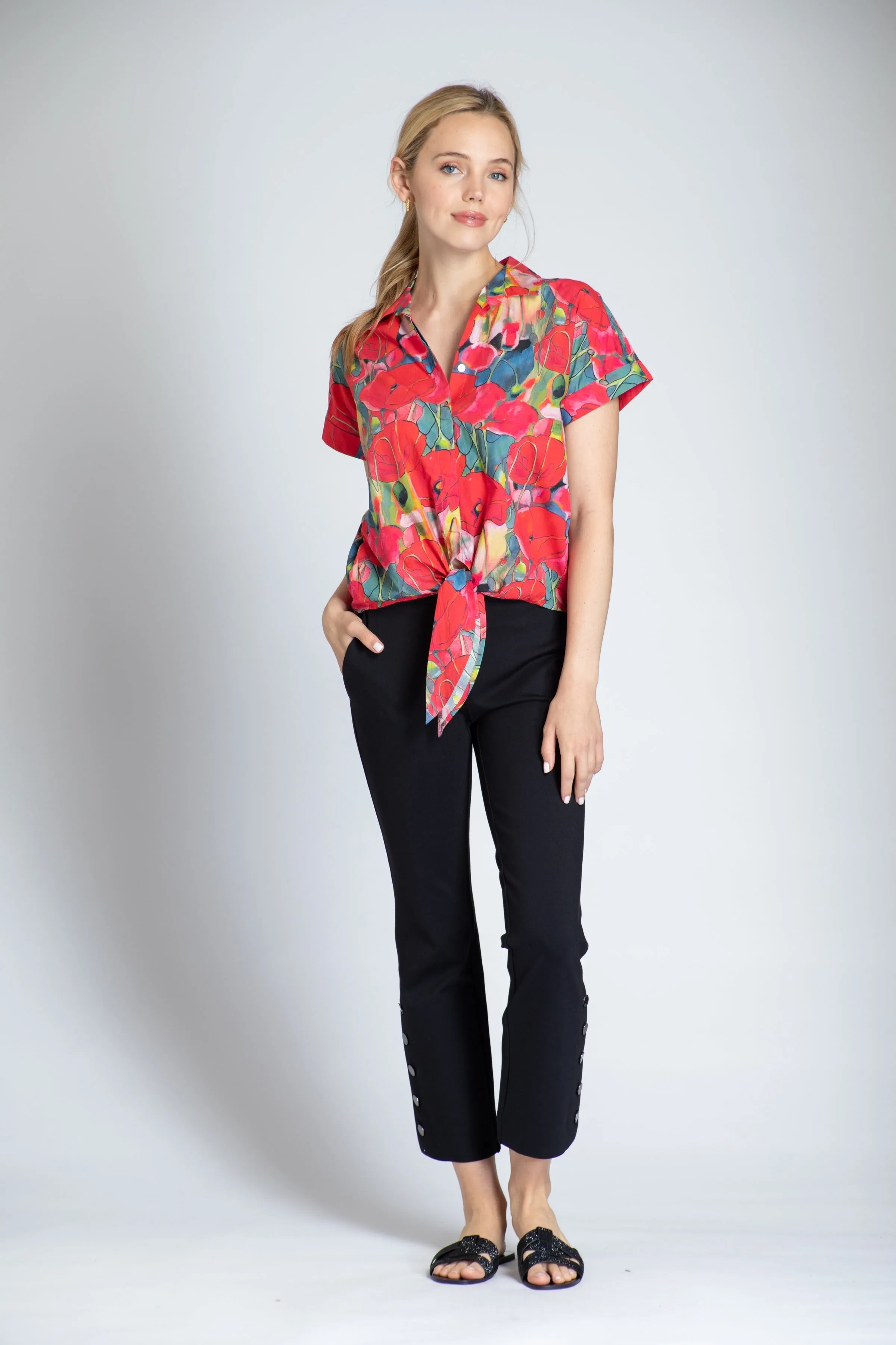 Poppy Print - Tie Front Camp Shirt