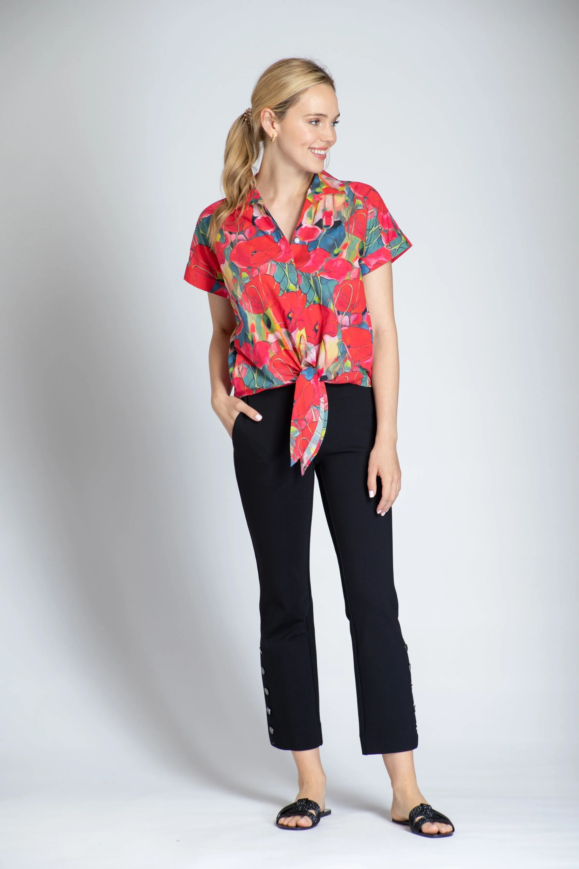 Poppy Print - Tie Front Camp Shirt