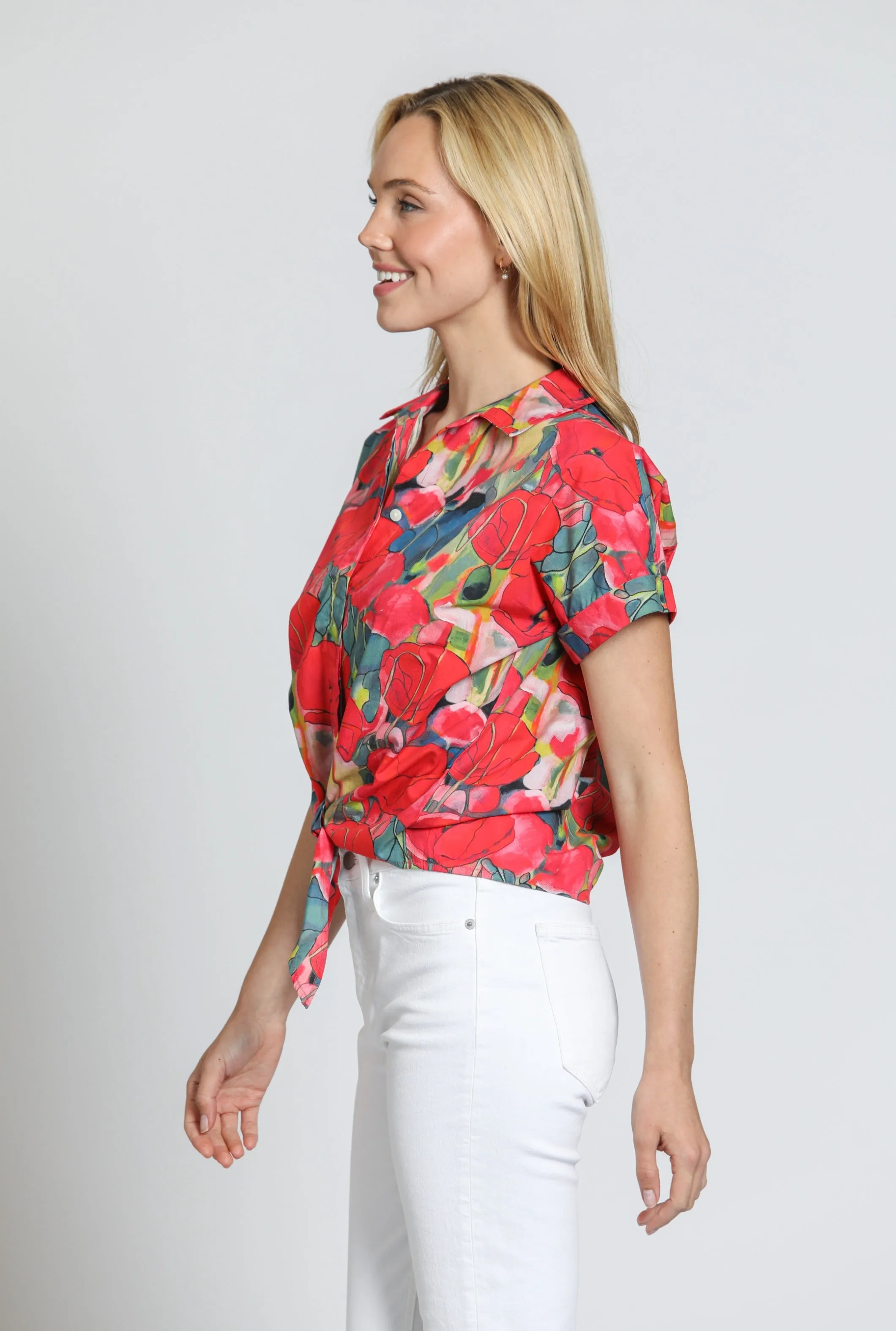 Poppy Print - Tie Front Camp Shirt