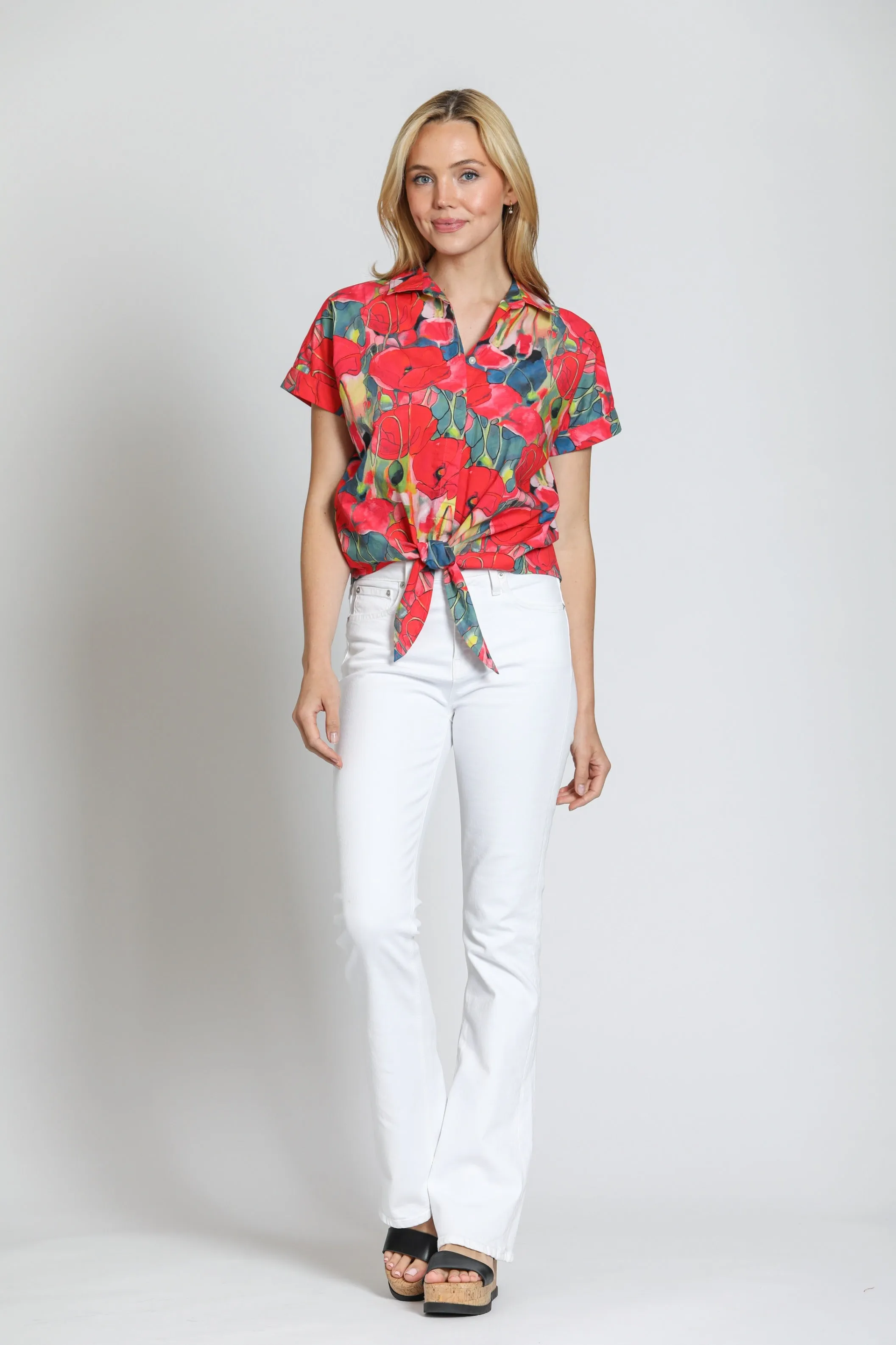 Poppy Print - Tie Front Camp Shirt