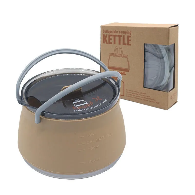 Portable camping kettle cookware set collapsible silicone kettle 1L(10 Pack)