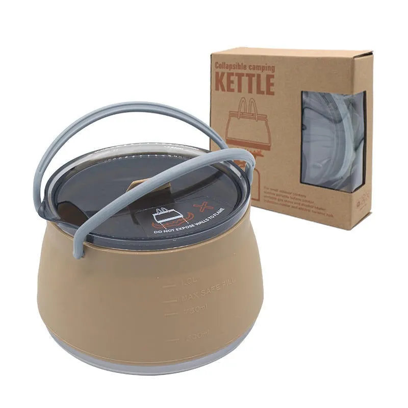 Portable camping kettle cookware set collapsible silicone kettle 1L(10 Pack)