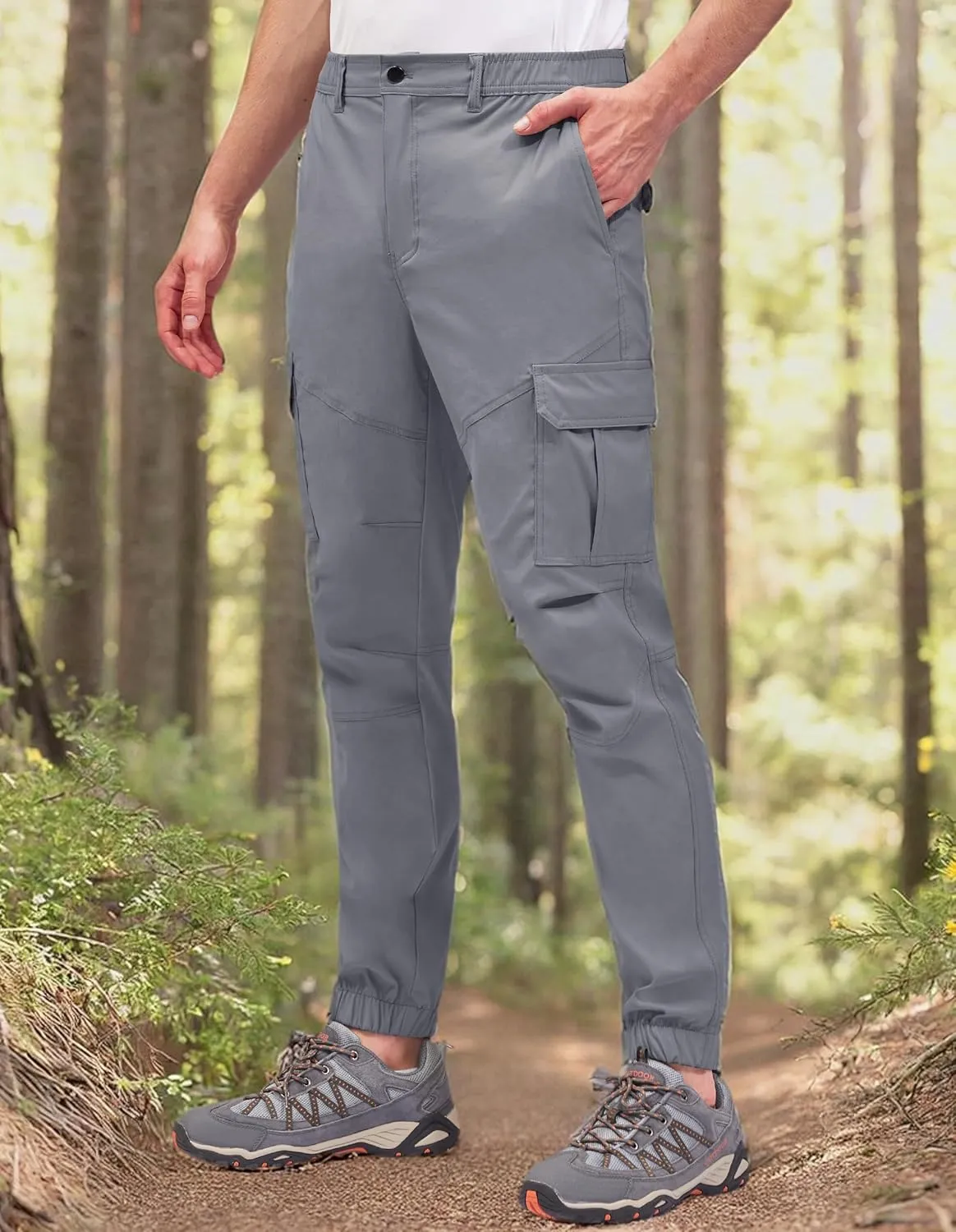 PULI Men's Waterproof Hiking Pants, Slim Fit Cargo Joggers, Stretch Quick Dry Outdoor Pants with Pockets