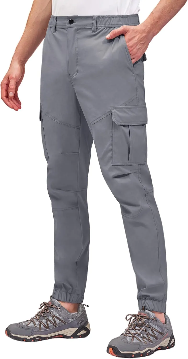 PULI Men's Waterproof Hiking Pants, Slim Fit Cargo Joggers, Stretch Quick Dry Outdoor Pants with Pockets