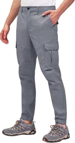 PULI Men's Waterproof Hiking Pants, Slim Fit Cargo Joggers, Stretch Quick Dry Outdoor Pants with Pockets