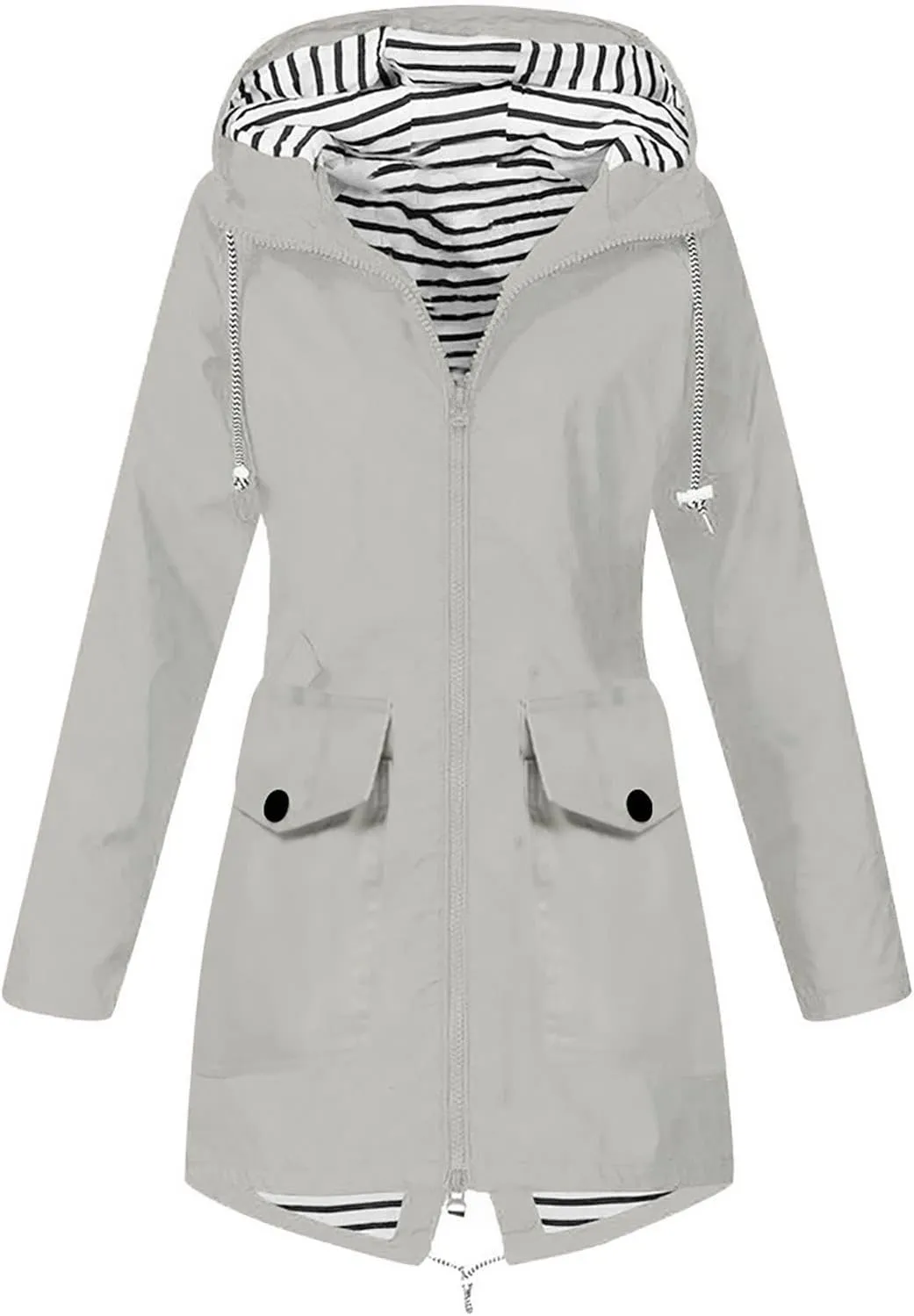 Rain Coat Womens Waterproof With Hood Trendy Zip Mid Length Outdoor Rain Jacket Fall Winter Solid Color Ski Jacket