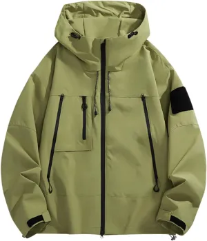 Rain Jacket for Mens,Men's Waterproof Shell Jacket Hooded Lightweight Pockets Coat for Outdoor Hiking Windbreaker