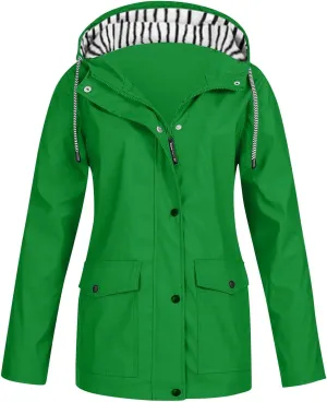 Rain Jacket Women Waterproof Windbreaker Rain Jacket Lightweight Striped Climbing Outdoor Hooded Coats Spring 2025