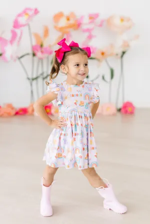 Rainy Day Flutter Sleeve Twirl Dress
