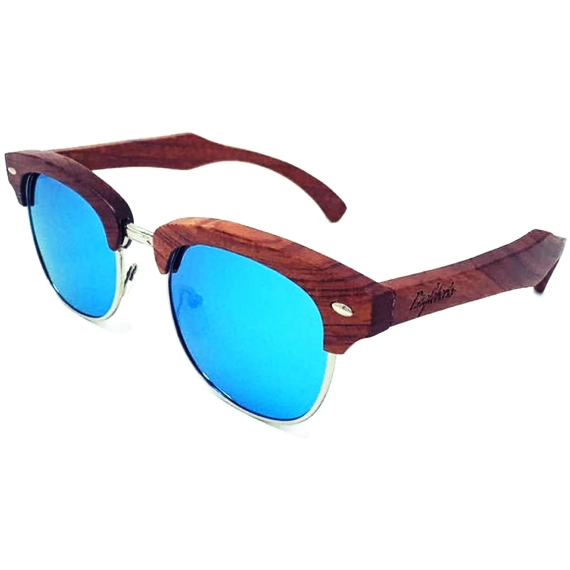 Real Sandalwood Sunglasses, Ice Blue Polarized Lenses